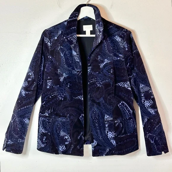 Chico’s Velvet Paisley Blazer 1 M 8/10 Blue - Picture 7 of 12